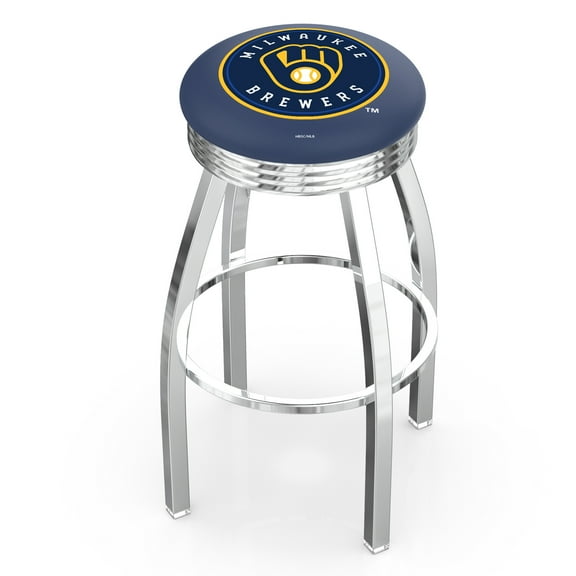 Silver Milwaukee Brewers 25" Chrome Ringed Swivel Counter Stool