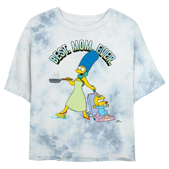 Junior's The Simpsons Marge and Maggie Best Mom Ever Quote Crop Graphic Tee White/Blue Large