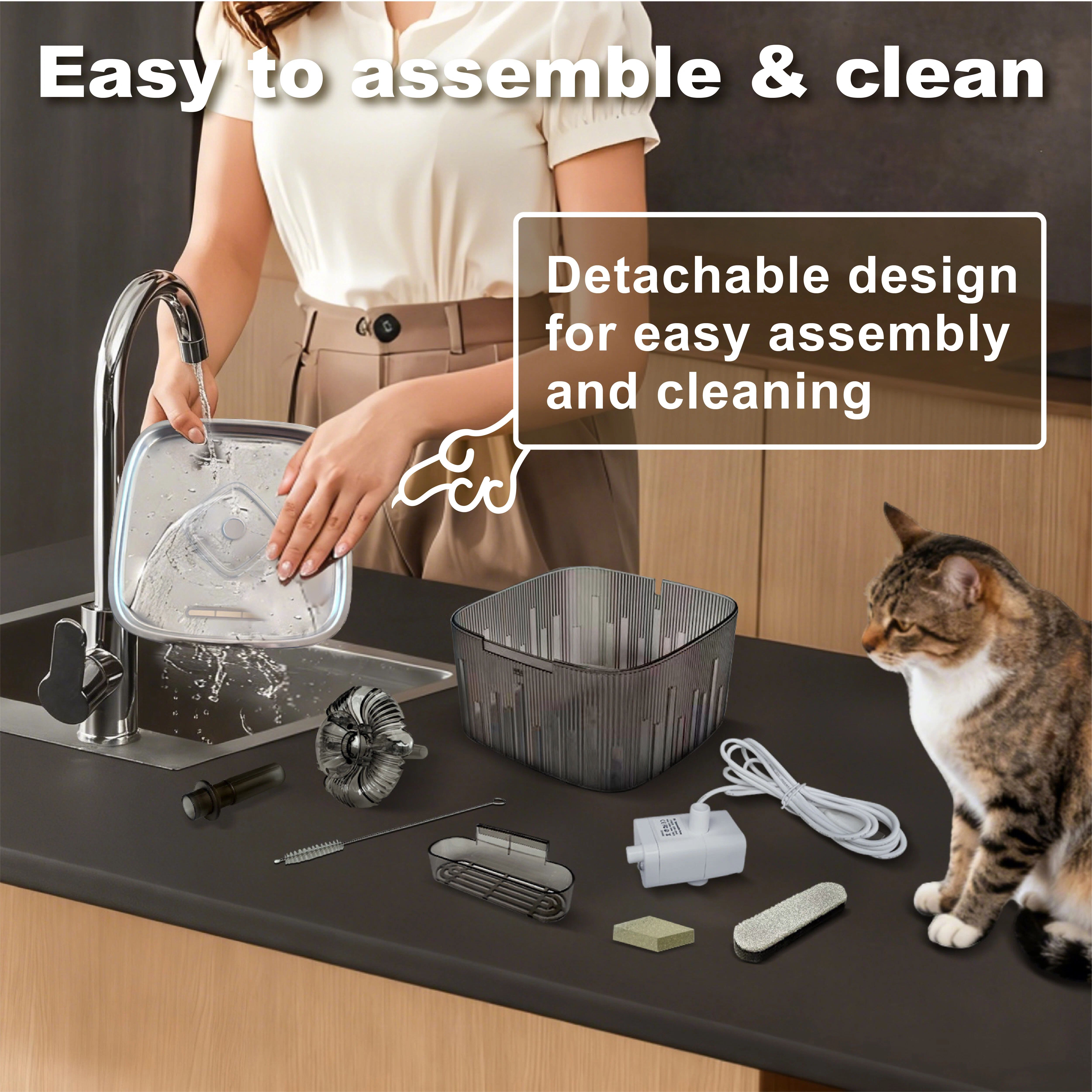 Cat Water Fountain Stainless Steel:77oz/2.2L Water Fountains for Cats Indoor - Cat Water Fountain for Drinking - Automatic Cat Watering Bowl Dispenser with Low Water Level Indicator Light