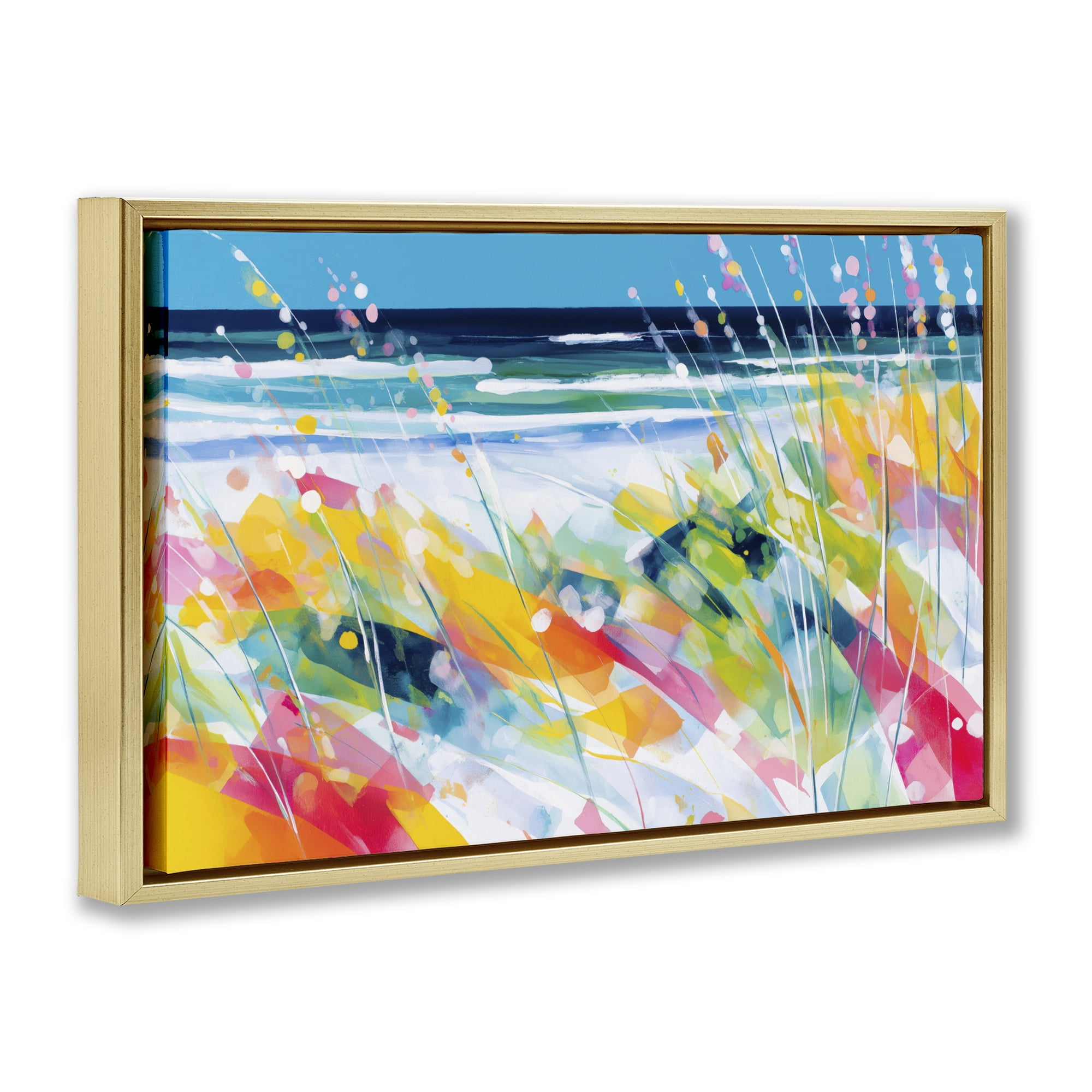 Stupell Industries Sea Oats & Ocean Breeze Abstract Gold Framed Floater Canvas Wall Art, design by Chromatic Storm Studio