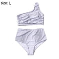 thumbnail image 2 of Traje de baño de un solo hombro para mujer, tankini, conjunto de bikini de cintura alta, traje de baño de 2 piezas con efecto push up, a rayas, 2 of 7