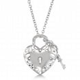 thumbnail image 3 of Diamond Heart Key and Lock Pendant Necklace Sterling Silver (0.16ct), 3 of 4