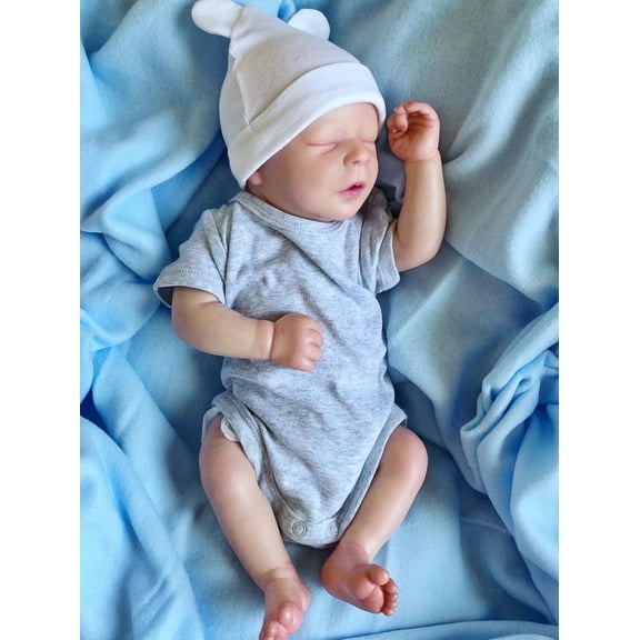 BZDOLL Realistic 45 CM 18 Inch Soft Vinyl Reborn Baby Asleep Doll With Hand-Painted 3D Skin and Vascular Vein Cute Play House Toy Girl Birthday Gift