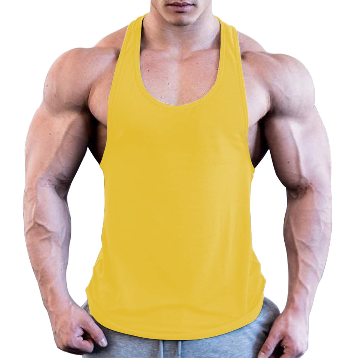YAKER Mens Blank Stringer Y Back Bodybuilding Gym Tank Tops