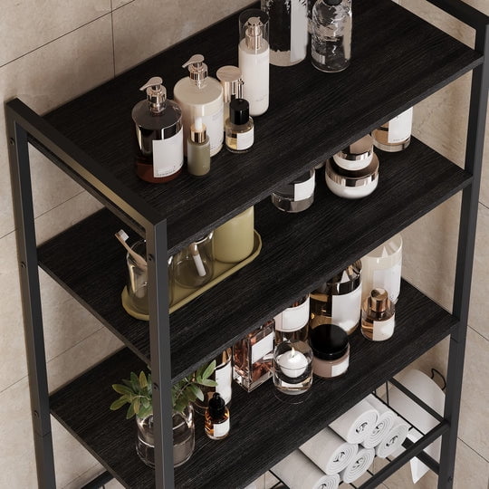 Aiho Over The Toilet Storage Shelf, 4-Tier Freestanding Bathroom Organizers and Storage, above Toilet Space Saver Rack with Adjustable Leg Pads, Toilet Paper Holder and 3-Hooks - Black