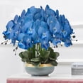 thumbnail image 4 of Flores artificiales de orquídea Phalaenopsis de 37 pulgadas 6 piezas MENGJIAQI para decoración del hogar azul, 4 of 6