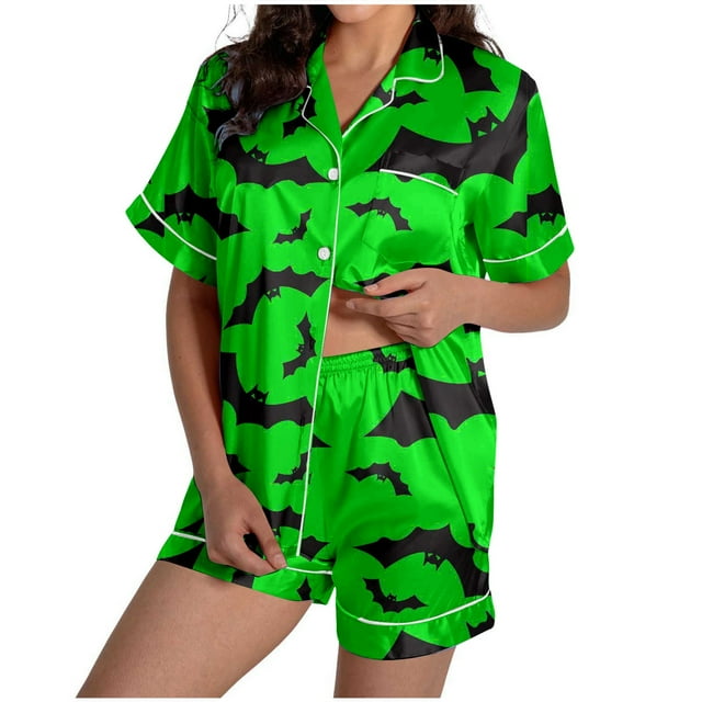 Pyjama d'Halloween pour Femmes, Ensemble 2 Pcs, Pyjamas des Fêtes, Chandails à Manches Longues et Pantalons, Graphique de Fantômes, Saison Effrayante, Tenue de Nuit