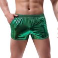 thumbnail image 2 of Holographic Shiny Metallic Shorts for Men Summer Casual Elastic Waist Leather Booty Shorts with Pockets, 2 of 5