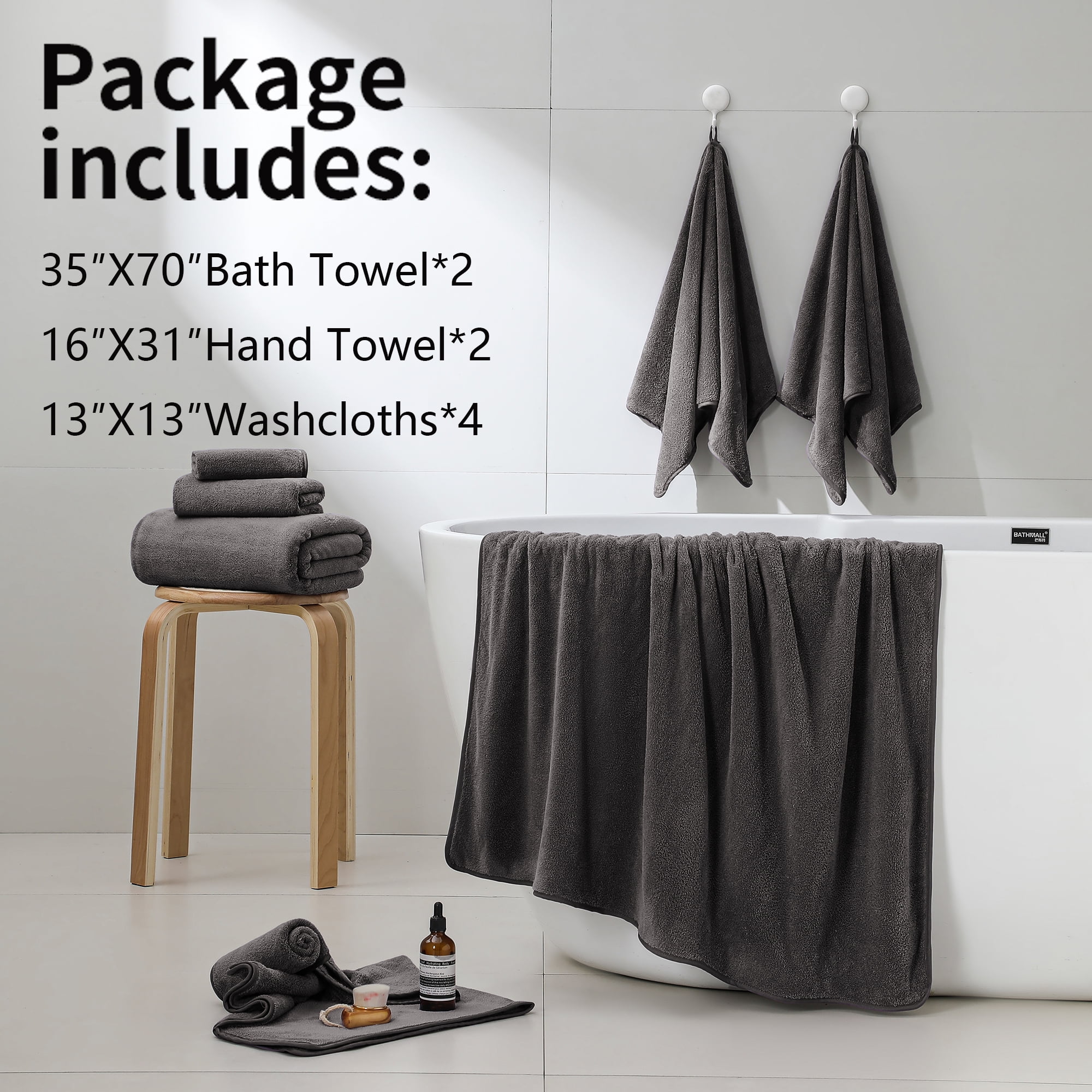 Jessy Home 8 Piece Home Collection Ultra Soft Cozy Black Brown Towels 700 GSM Plush Towel Set