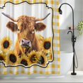 thumbnail image 2 of Yellow Yak Shower Curtain Set, Waterproof Shower Curtains for Bathroom, Sunflowers Checkered Elegant Pastoral Buffalo Washable Fabric Cloth Bath Curtain for Bathtub Decoration with Hooks 48x72 Inches, 2 of 9