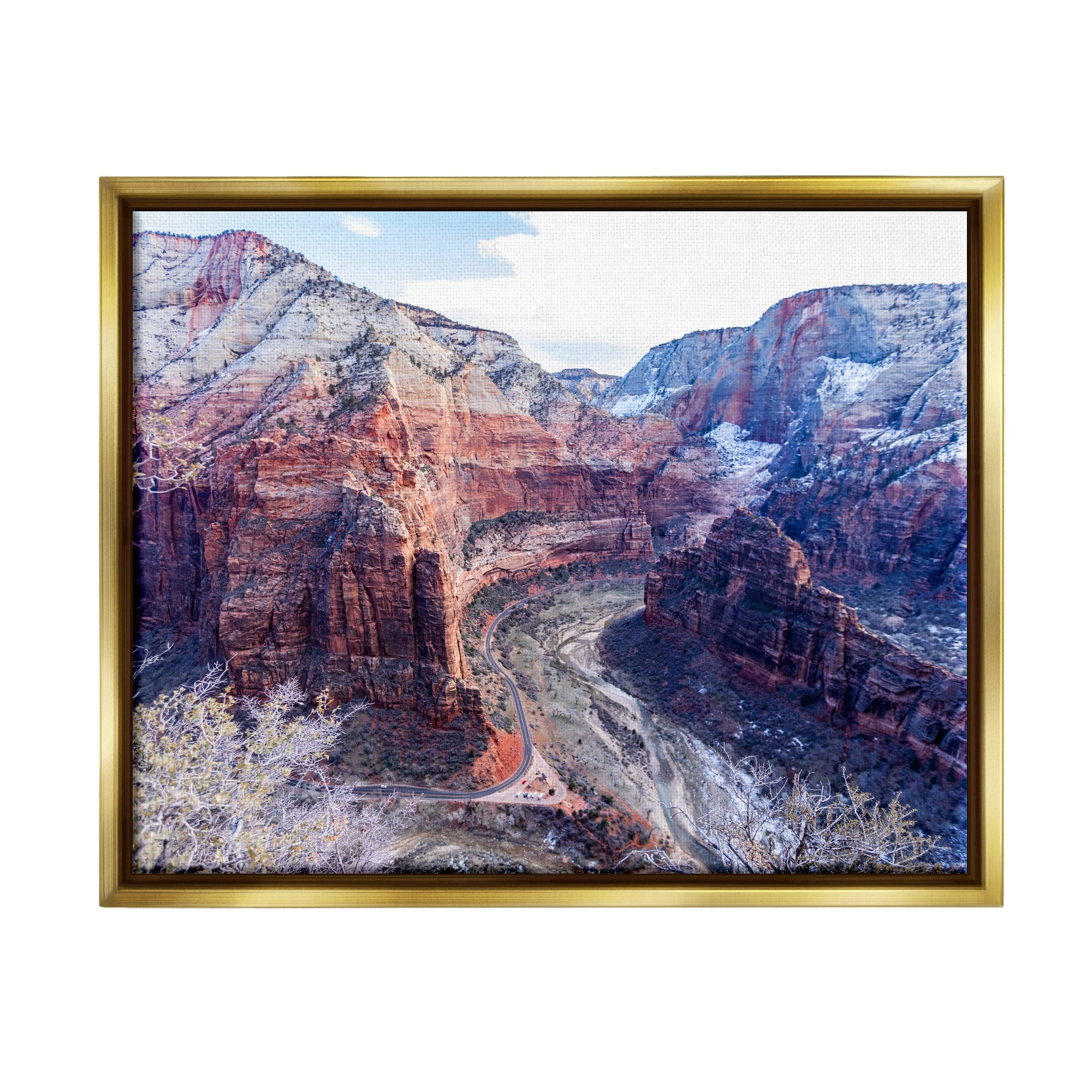 Stupell Industries Desert Canyon Road Arid Vegetation Cliffs Landscape Photograph Metallic Gold Floating Framed Canvas Print Wall Art, Design by Steve Smith
