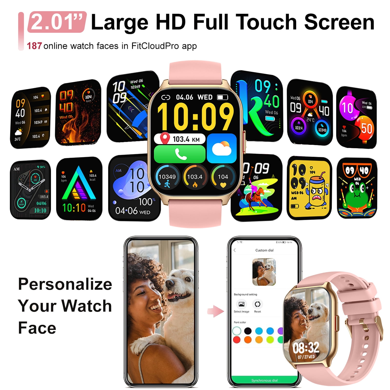 Smart Watch for Android and iPhone, TIGRADE Answer/Make Call Smartwatch for Men Women Waterproof, 23 Sport Modes, Fitness Activity Tracker, Pink