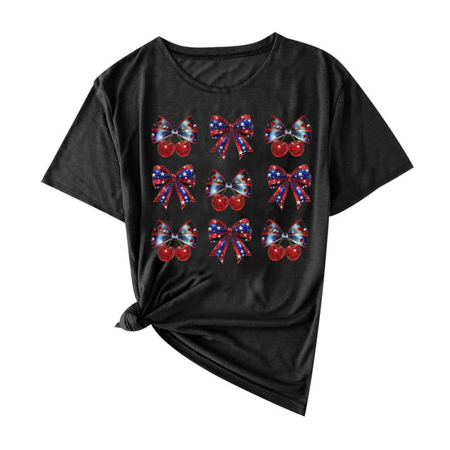 Camisas de Manga Corta para las Mujeres Moda Casual Impresión Cuello Redondo Suéter Tee Blusas