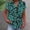 *Green, variant on ClodeEU Women's Linen Printed V Neck Short Sleeve Top ,Casual Button Blouse for Home Wear Brown^,Womens Plus XXL