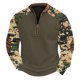 thumbnail image 2 of Blusas y camisas de manga larga con cuello redondo para hombre, talla grande, media cremallera, cuello redondo, estampado vintage de camuflaje, blusa de poliéster de manga larga para hombre, 2 of 4