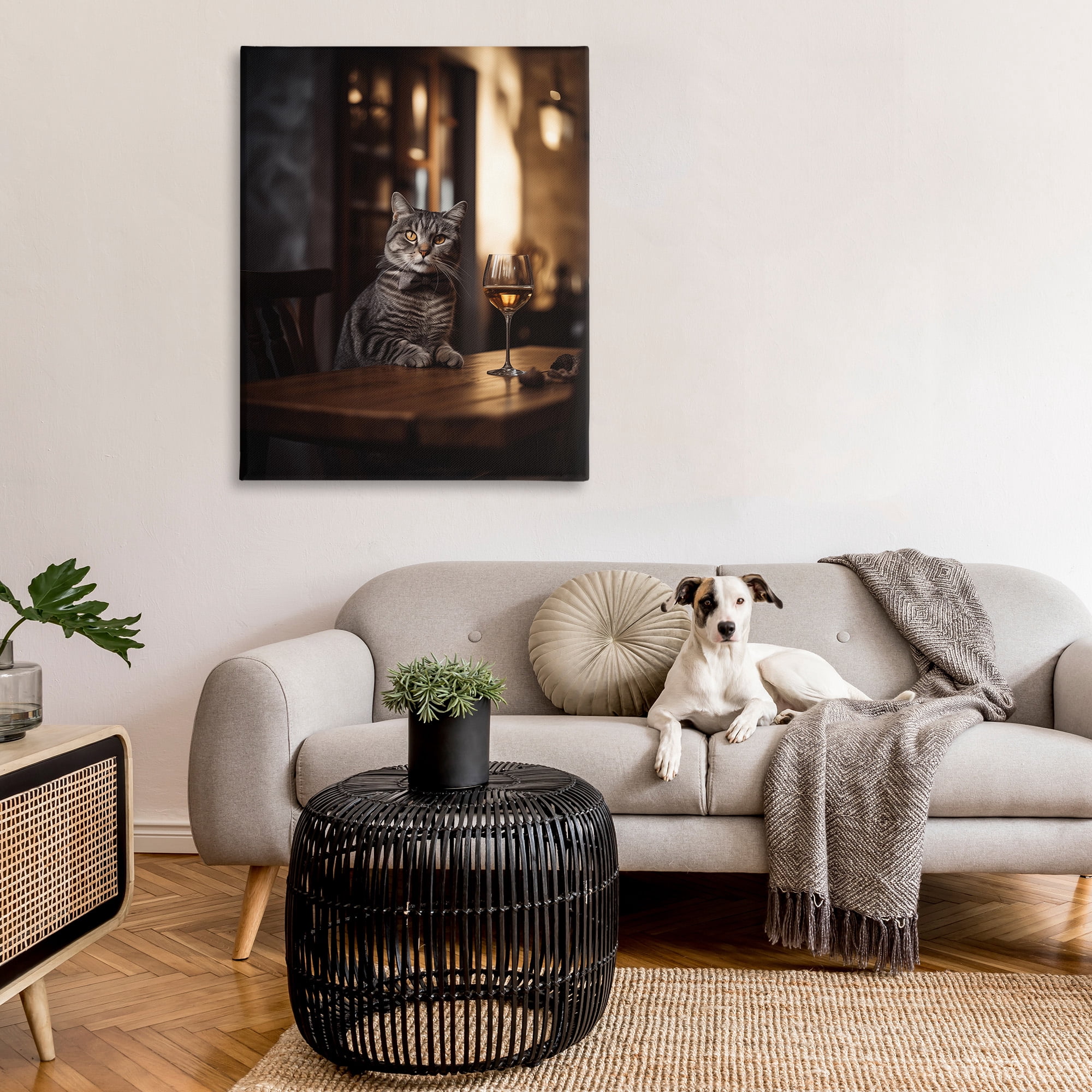 Stupell Industries Classy Cat with Wine Animals & Insects Painting Gallery Wrapped Canvas Art Print Wall Art, 36 x 48