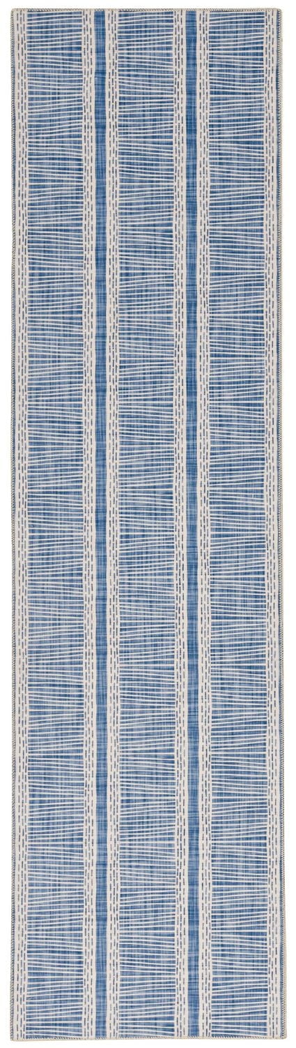 Wallen 2' x 8' Washable Runner, Ivory and Blue
