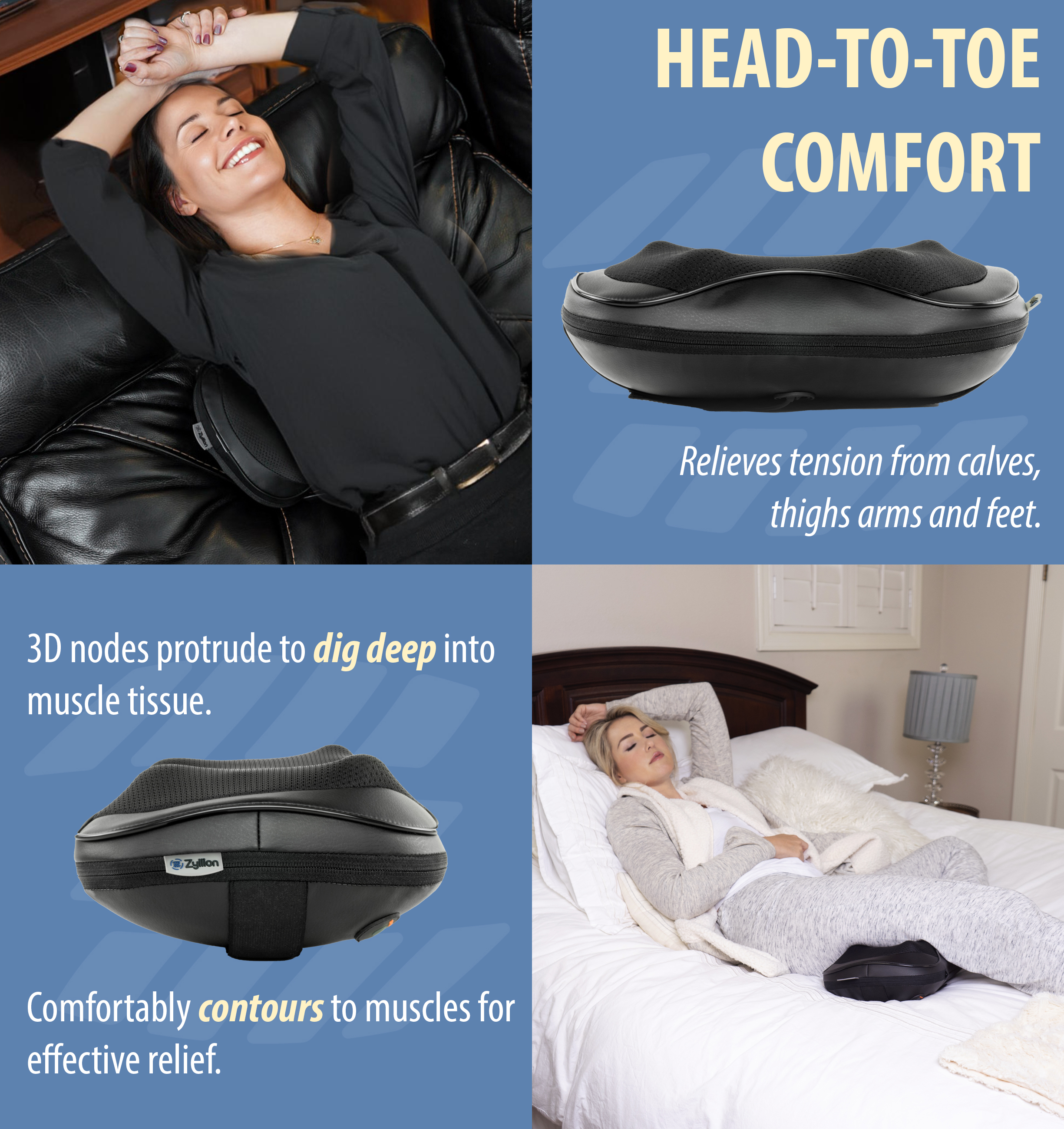 Zyllion Shiatsu Back & Neck Massager 3D Kneading 8-Node Massage Pillow with Heat for Muscle Pain, Black
