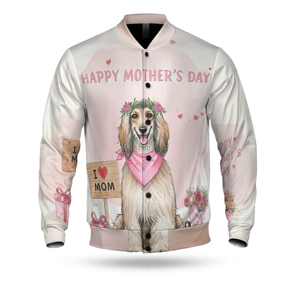 Happy Mother's Day Afghan Hound Love Dog Mom Heart Flower All Over Print 3D Baseball Jacket Dog Lover Bomber Jacket Softball - 12004