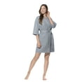 thumbnail image 2 of Turquaz Linen Waffle Kimono Gray Short Robe Square Pattern, 2 of 5