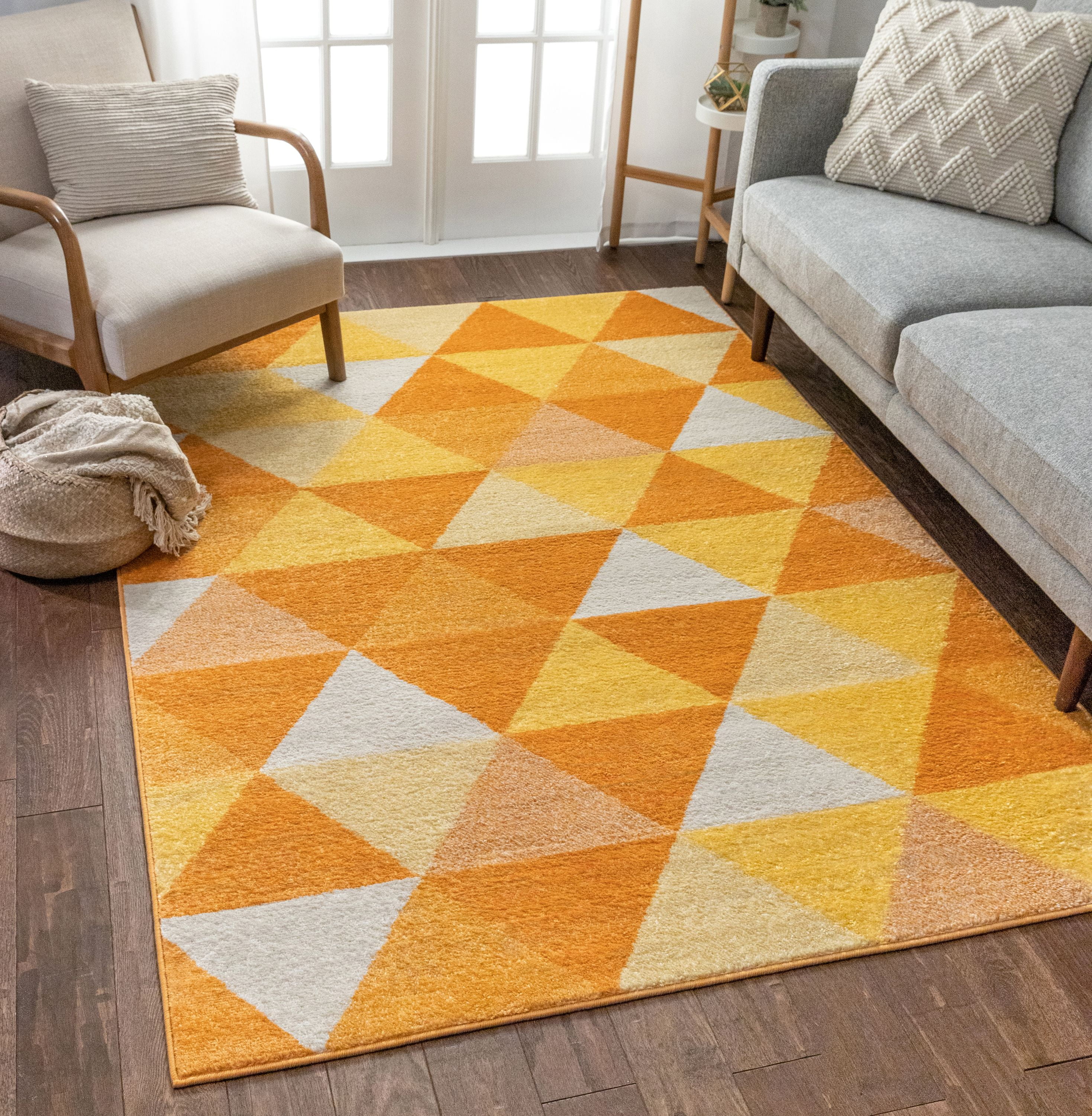 Isometry Orange & Yellow Modern Geometric Triangle Pattern 5x7 (5' x 7