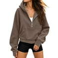 thumbnail image 3 of Vivianyo HD Women's Half‑Zip Cropped Hooded Sweatshirt, Kangaroo‑Pocket Hoodies For Women, Long‑Sleeve Pullover Top for Fitness Sessions and Casual Errands, Sizes S-2XL, 3 of 9