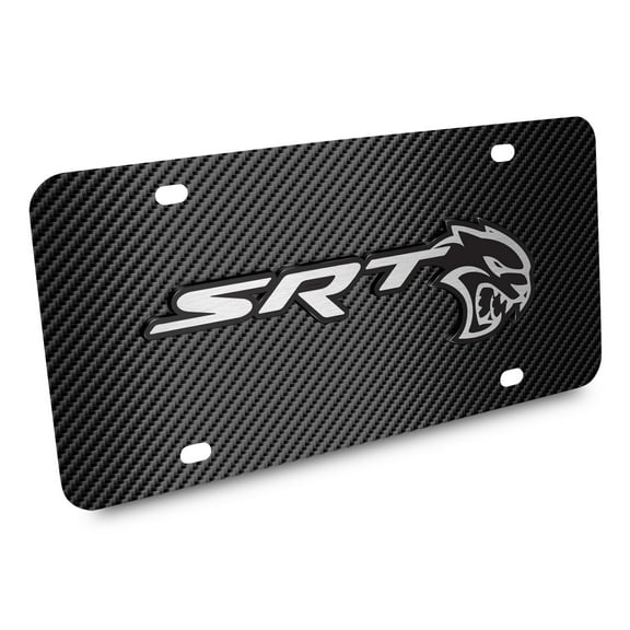 Dodge SRT Hellcat 3D Logo Black Carbon Fiber Patten Steel License Plate