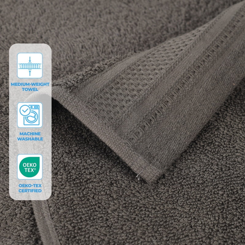Superior Honeycomb Cotton Medium Weight Face Towels Washcloths, Set of 12, Gunmetal