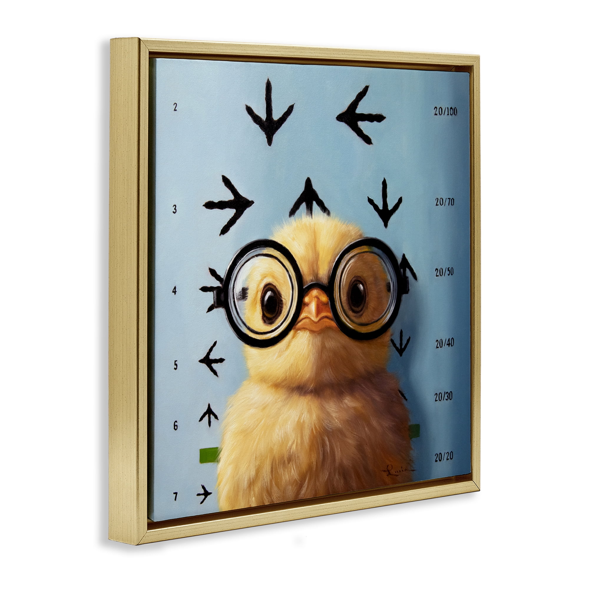 Four Eyes Chick Vision Gold Framed Floater Canvas Wall Art, design by Lucia Heffernan