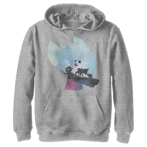 Boy's Bambi Blue Watercolor Silhouette Pull Over Hoodie Athletic Heather Small