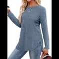 thumbnail image 3 of Camisas de Larga para Mujer, Blusas Tipo Túnica para Mujer, Suéteres Básicos Holgados y Elegantes con Cuello Redondo para Mujer. Azul S, 3 of 7