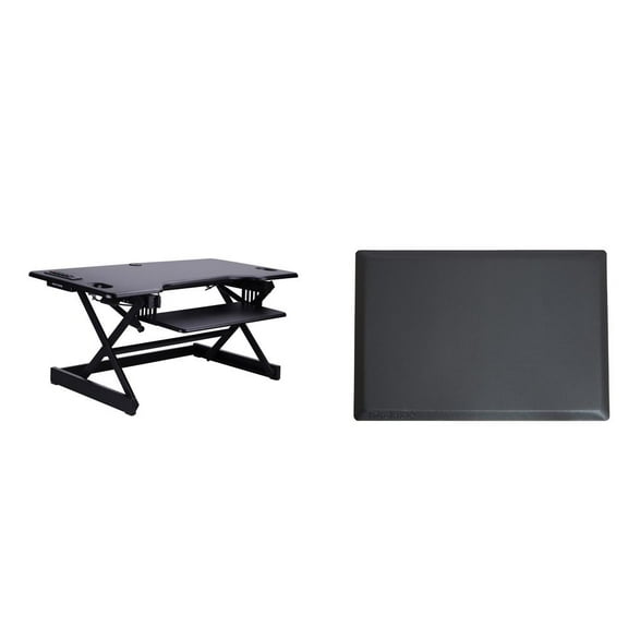 Rocelco 46in Adjustable Standing Desk Converter Anti Fatigue Mat BUNDLE Black