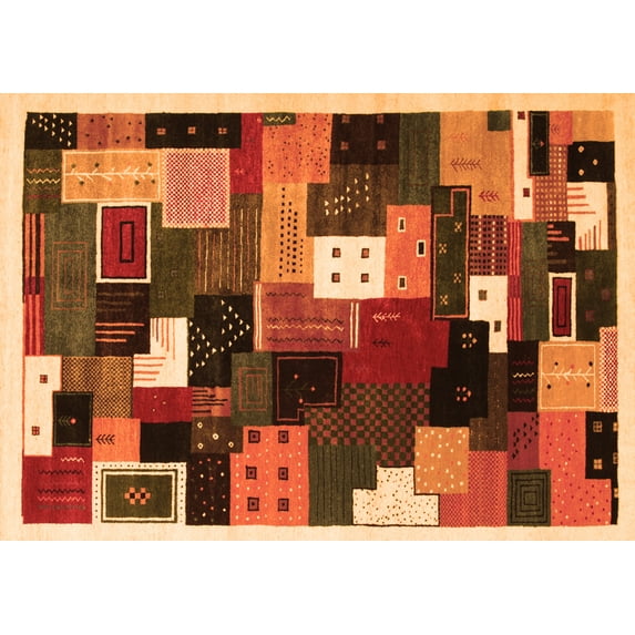 Ahgly Company Indoor Rectangle Abstract Orange Contemporary Area Rugs, 6' x 9'