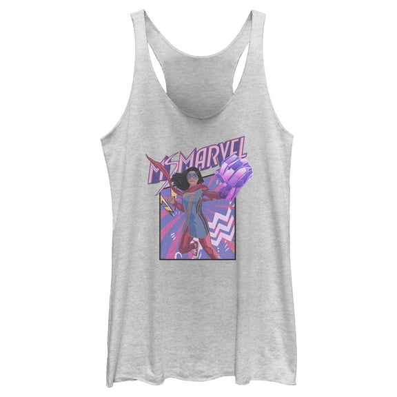 Women's Marvel: Ms. Marvel Logo Icon  Racerback Tank Top White Heather Large