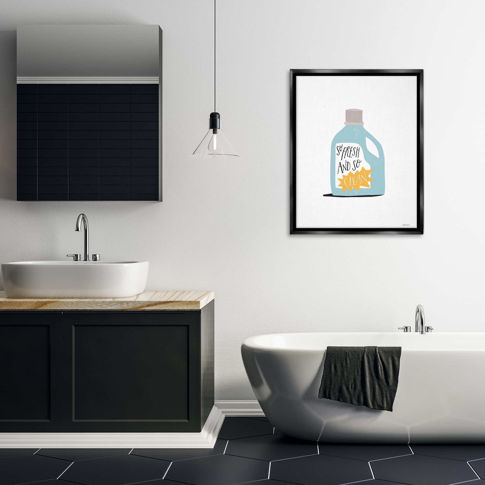 Stupell Industries So Fresh & Clean Laundry Typography Painting Black Floater Framed Art Print Wall Art, 25 x 31