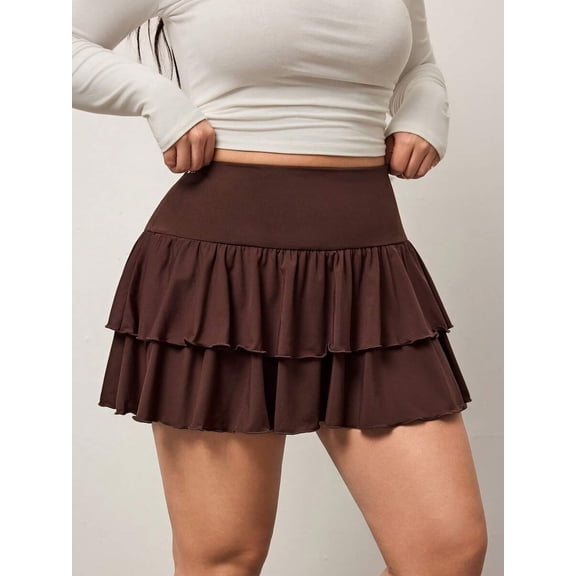 Womens Minimalist A Line Skirt Tiered Ruffle Hem High Waisted Mini Skirt