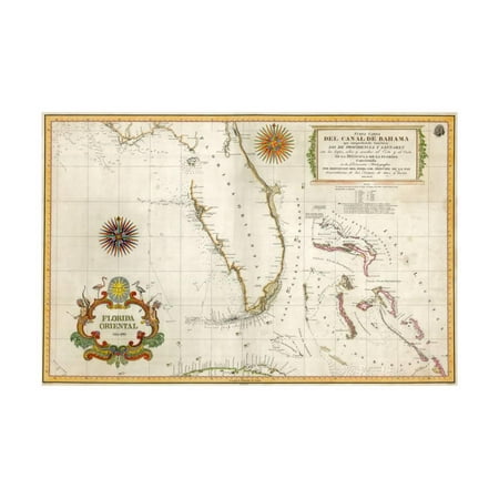 Bahamas Cross - Spanish Map of Florida and the Bahamas, 1805 Print Wall Art