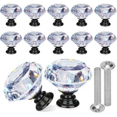 12pcs Crystal Glass Cabinet Knobs, TSV 1.18'' Clear Diamond Knobs Pull Decorative for Kitchen, Bathroom, Drawer, Dresser
