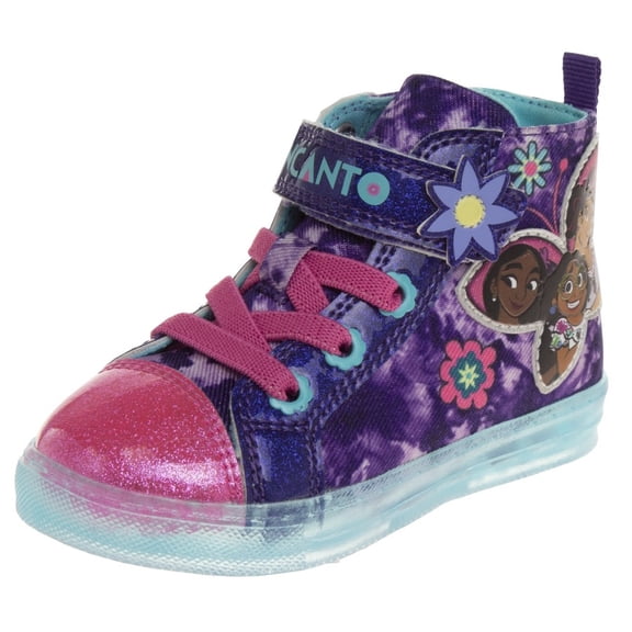 Disney Encanto Toddler Girls High Top Sneakers with 3 Multi Lights, Purple Blue, Size: 10