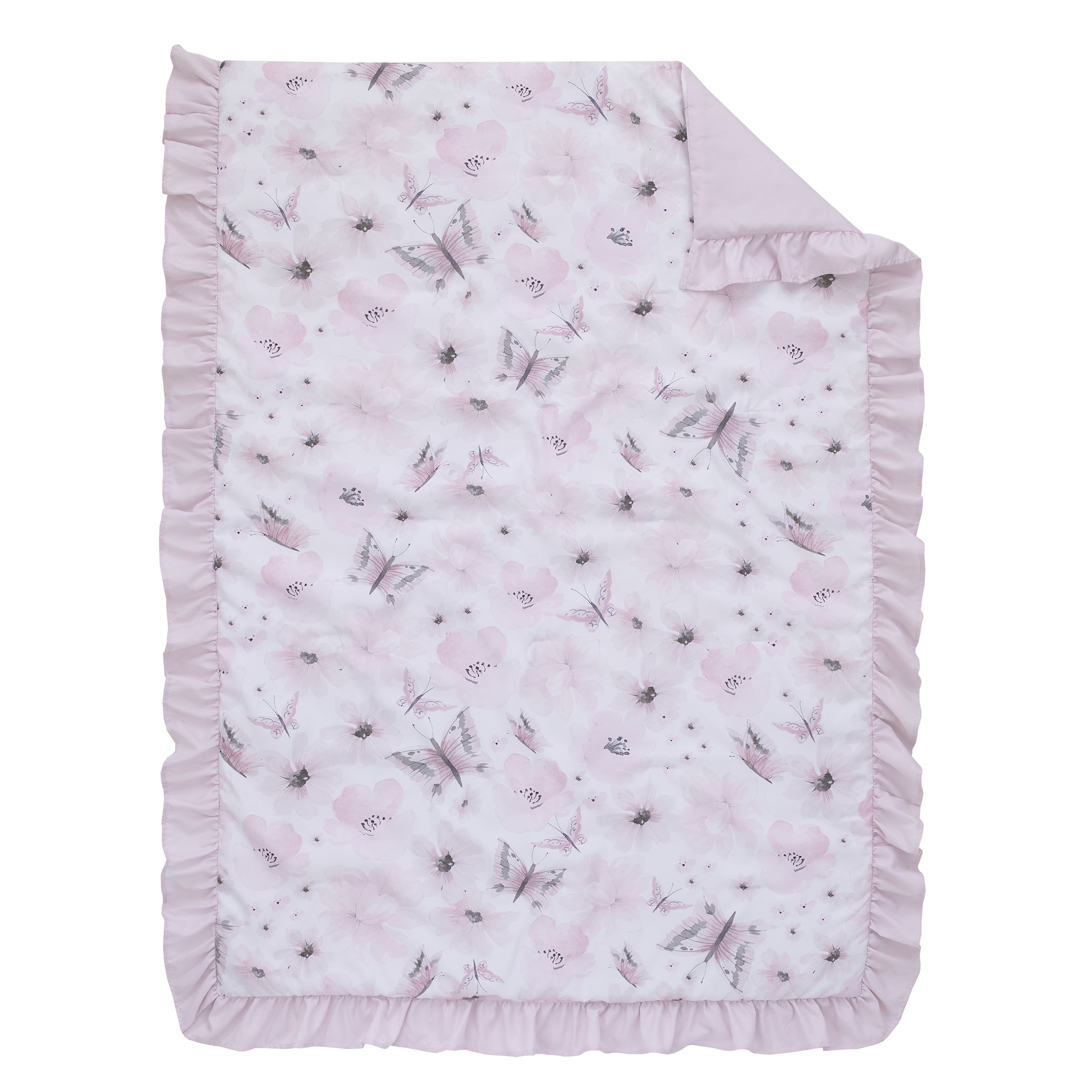 Everything Kids Butterfly 4 Piece Toddler Bed Set, Comforter, Flat Sheet, Fitted Sheet, Pillowcase