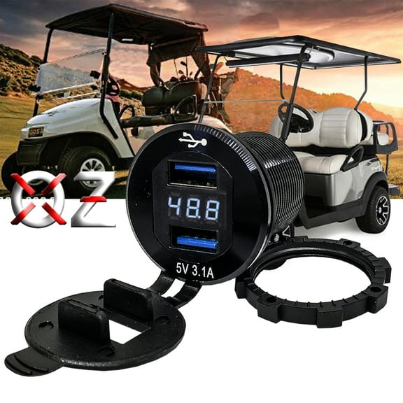 OZ-USA Golf Cart Volt Meter Dual USB Charger Compatible with EZGO TXT PDS Electric 36V 48V