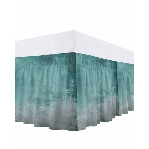 Graffiti Effects Modern Art Bed Skirt Queen Size 16 Inch Drop, Retro Green Watercolor Wrap Around Dust Ruffle Bedskirts, Wrinkle & Fade Resistant Easy Fit Bedskirt with Adjustable Elastic