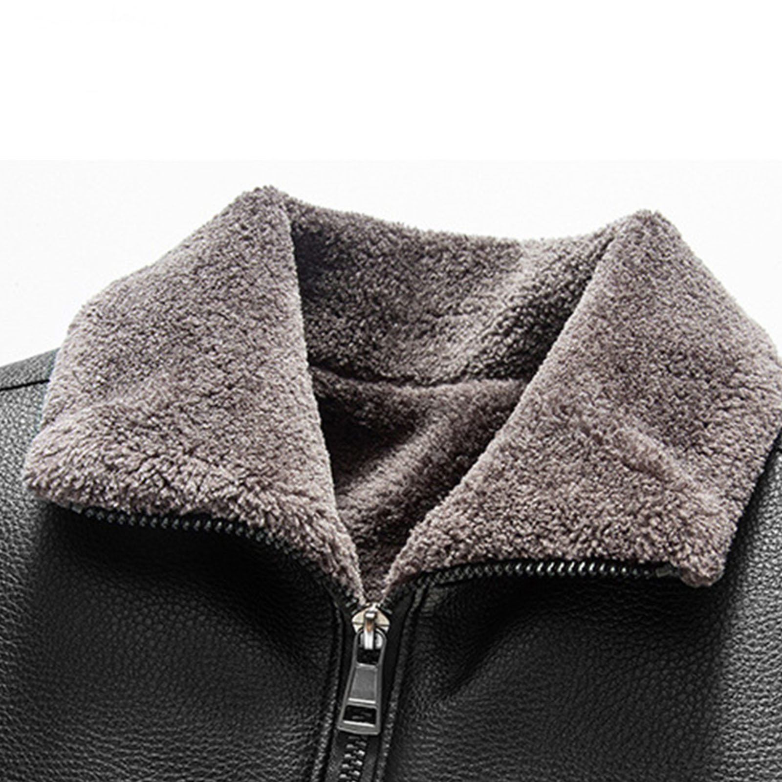 Tqyyweavej Men's Faux Leather Aviator Bomber Jacket with Fur Collar Warm Fleece Lined Biker Jackets Classic Vintage Winter Coats