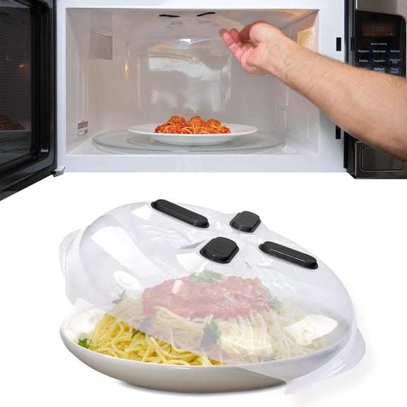 Magnetic Microwave Splatter Cover, Clear Microwave Cover Food - Vented & Magnetic, 12-inch, Food Grade Plate Cover, Free - Black