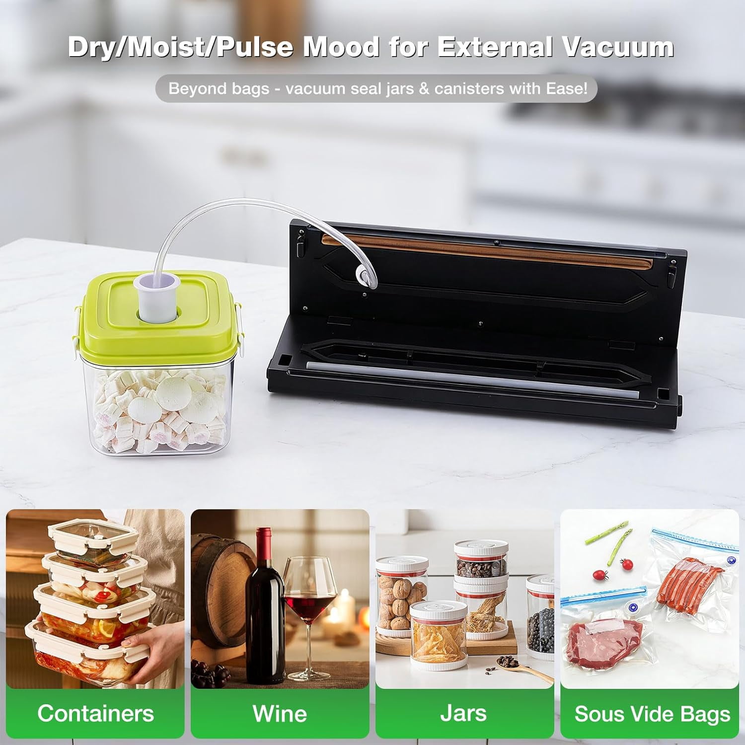 Automatic Vacuum Sealer Machine for Food with 10 Storage Bags, 5-in-1 Food Sealer for Seal a Meal, Dry & Moist Food Prep, Compact Vacuum Sealers for Freezer Preservation