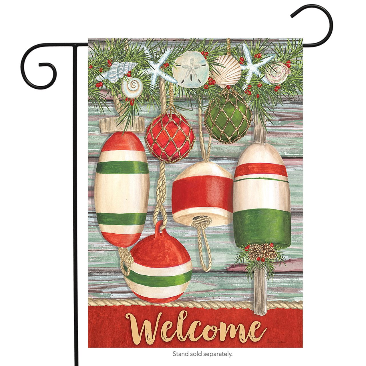 Briarwood Lane Festive Buoys Christmas Garden Flag Nautical Seashells