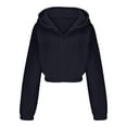 thumbnail image 7 of Dasayo Cropped Womens Sweatshirts Black Full Zip up Long Sleeve Solid Elastic Waist Hoodies Blouses for Women L, 7 of 7