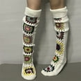 thumbnail image 5 of IWRICH Women's Cable Knit Thigh Socks Ethnic Floral Crochet Knit over Knee High Stockings Tube Leg Warmers Boot Socks White, 5 of 5