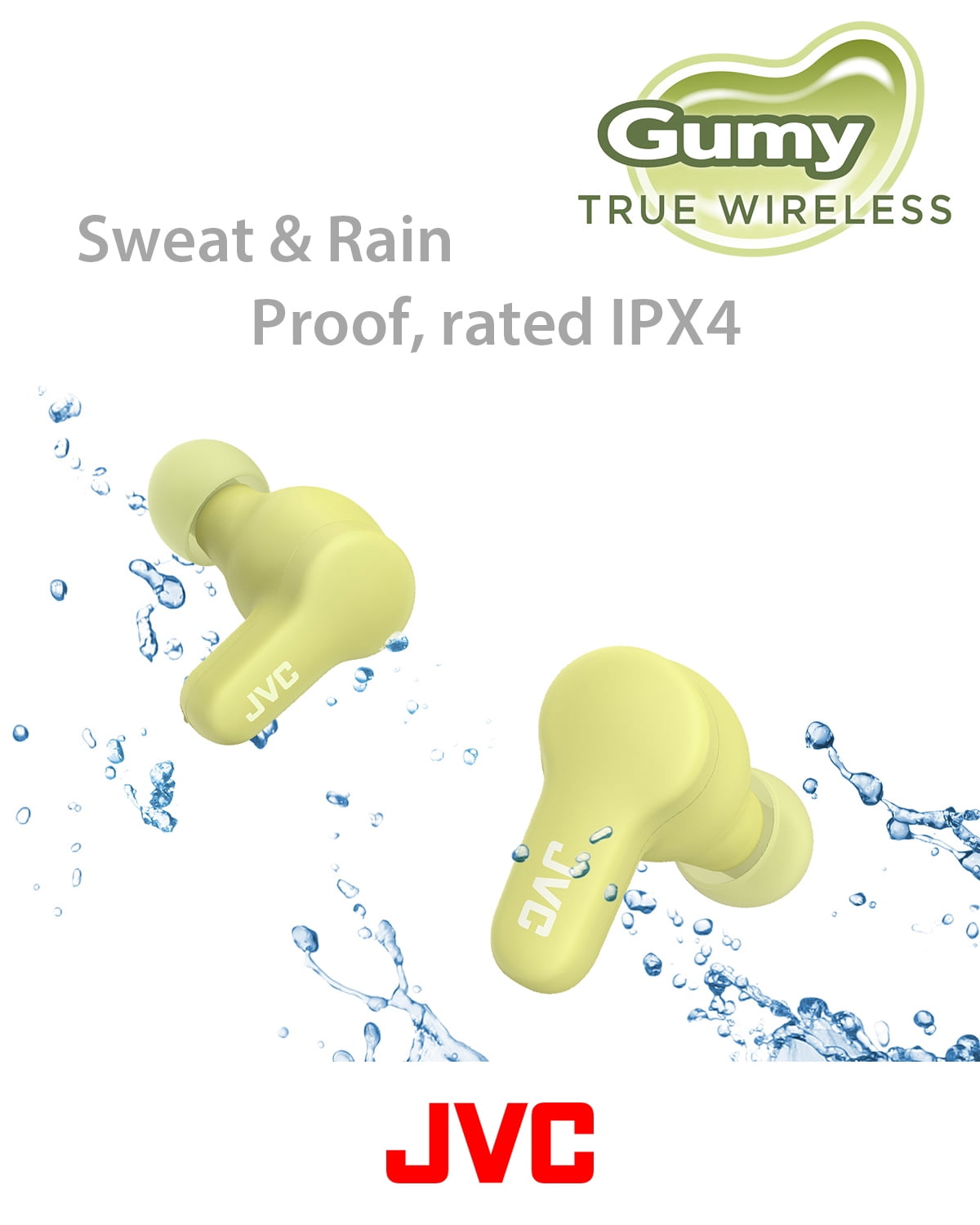 JVC New Gumy True Wireless Earbuds Headphones, Long Battery Life (up to 24 Hours), Sound with Neodymium Magnet Driver, Water Resistance (IPX4) - HAA7T2G (Green), Compact