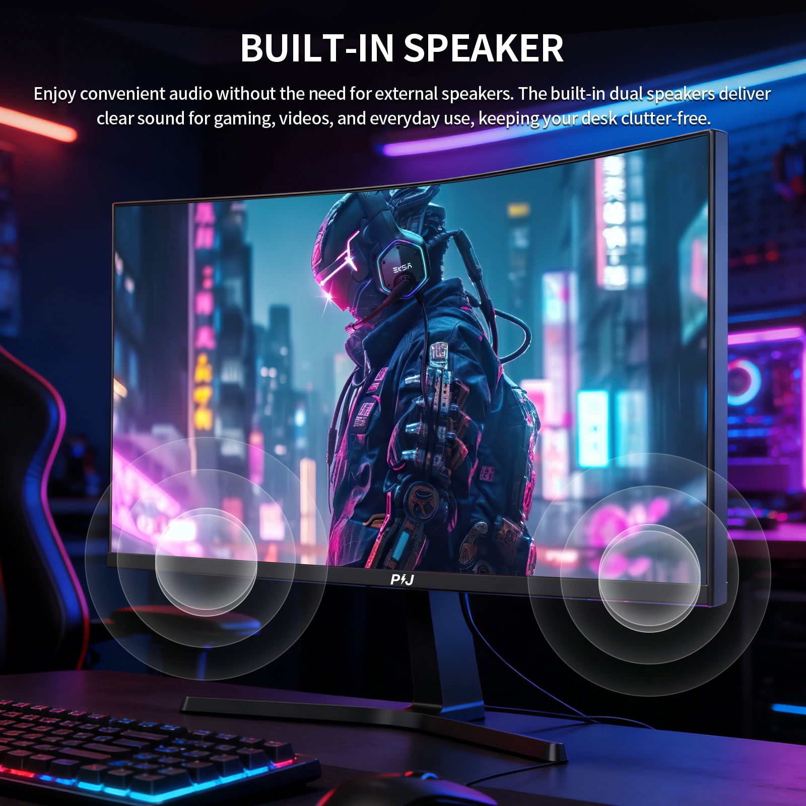 PIJ 27 inch Curved Gaming Monitor 250Hz, PC Computer Monitor Built-in Speakers for Home Office & Gaming, FHD 1080P, FreeSync, Eye Care, DP, HDMI, Wall Mountable